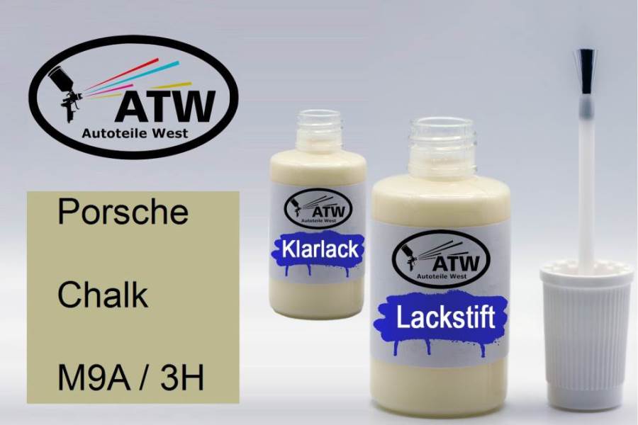 Porsche, Chalk, M9A / 3H: 20ml Lackstift + 20ml Klarlack - Set, von ATW Autoteile West.